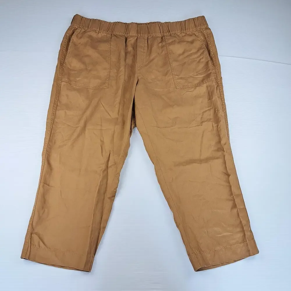 Banana Republic Pants Womens XXL Brown Tapered Crop Twill Elastic Waist Linen